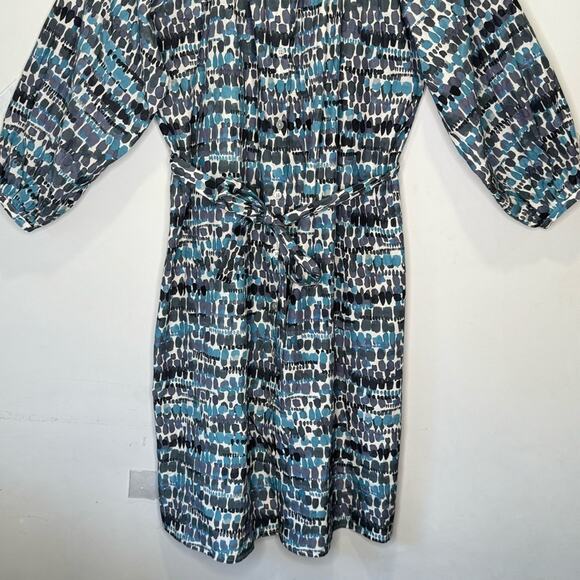 Tucker Silk Blend 3/4 Sleeve Button Down Belted Midi Dress Blue - Picture 4 of 12